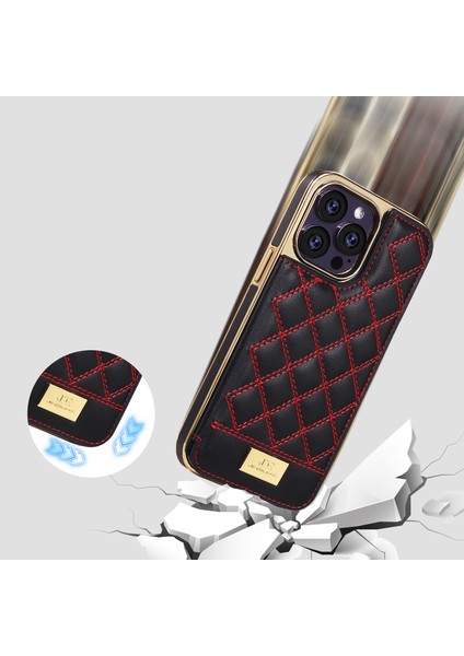 iPhone 13 Pro Kılıf Deri+Pc Kart Yuvaları Telefon Kapak Dikişi Eşkenar Dörtgen-Bej (Yurt Dışından)