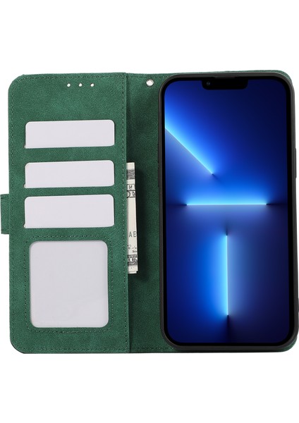 iPhone 13 Pro Için Cüzdan Kılıf Rfıd Engelleme Ekleme Renkli Deri Telefon Kapağı-Yeşil (Yurt Dışından)