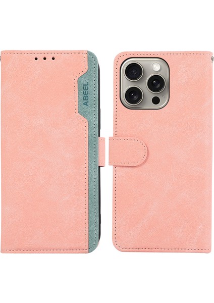 iPhone 13 Pro Için Cüzdan Kılıf Rfıd Engelleme Ekleme Renkli Deri Telefon Kapağı-Pembe (Yurt Dışından)