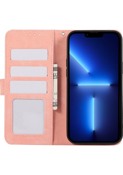 iPhone 13 Pro Için Cüzdan Kılıf Rfıd Engelleme Ekleme Renkli Deri Telefon Kapağı-Pembe (Yurt Dışından)
