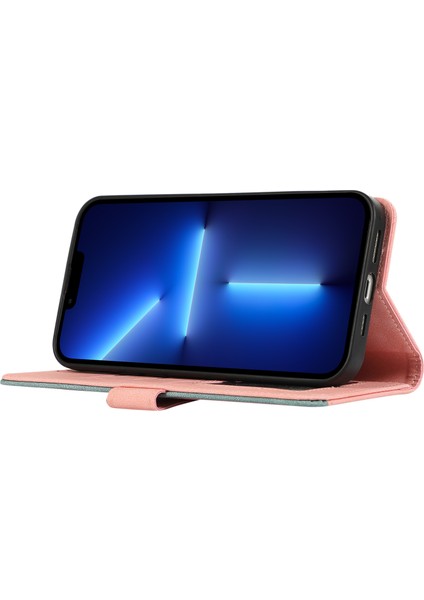 iPhone 13 Pro Için Cüzdan Kılıf Rfıd Engelleme Ekleme Renkli Deri Telefon Kapağı-Pembe (Yurt Dışından)