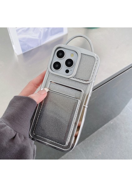 iPhone 15 Pro Max Için Kılıf Parıltılı Esnek Tpu Arka Telefon Kapağı Kart Yuvalı-Gümüş (Yurt Dışından)