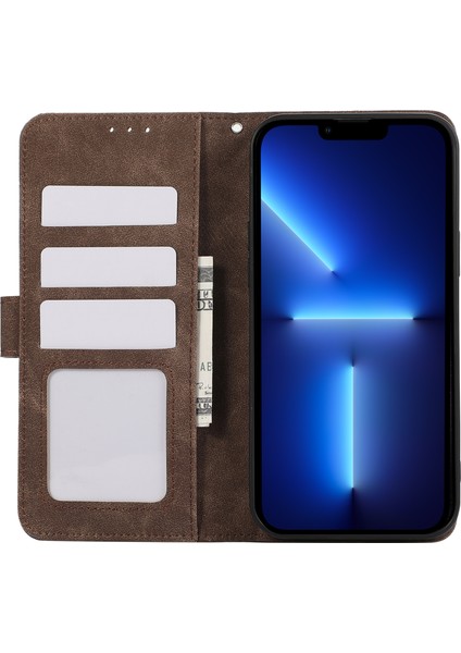 iPhone 13 Pro Için Cüzdan Kılıf Rfıd Engelleme Ekleme Renkli Deri Telefon Kapağı-Kahverengi (Yurt Dışından)