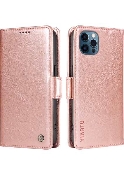 iPhone 12/12 Pro Deri Kılıf Cüzdan Koruyucu Telefon Kapağı-Gül Altın (Yurt Dışından)