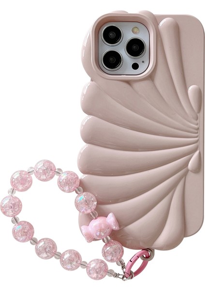 iPhone 13 Pro Için Kılıf Deniz Kabuğu Şekilli Parlak Tpu Telefon Kılıfı, Bileklik Zinciri-Pembe (Yurt Dışından)