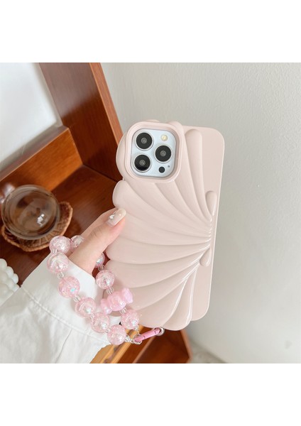 iPhone 13 Pro Için Kılıf Deniz Kabuğu Şekilli Parlak Tpu Telefon Kılıfı, Bileklik Zinciri-Pembe (Yurt Dışından)