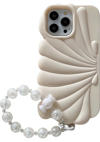 iPhone 13 Pro Kılıf Deniz Kabuğu Şekilli Parlak Tpu Telefon Kılıfı, Bileklik Zincirli-Bej (Yurt Dışından)