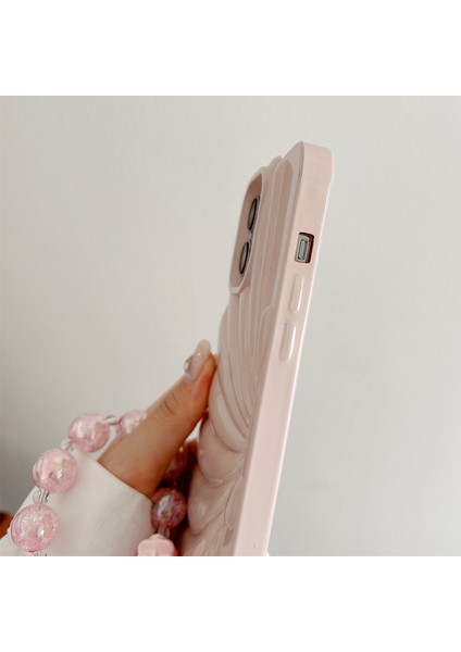 iPhone 13 Pro Kılıf Deniz Kabuğu Şekilli Parlak Tpu Telefon Kılıfı, Bileklik Zincirli-Bej (Yurt Dışından)