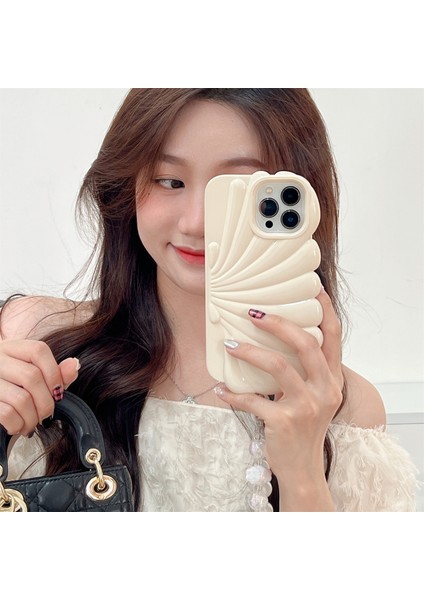 iPhone 13 Pro Kılıf Deniz Kabuğu Şekilli Parlak Tpu Telefon Kılıfı, Bileklik Zincirli-Bej (Yurt Dışından)