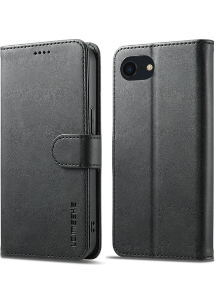 iPhone SE(2024) Kılıf Buzağı Dokusu Manyetik Toka Standlı Telefon Kapağı-Siyah (Yurt Dışından)