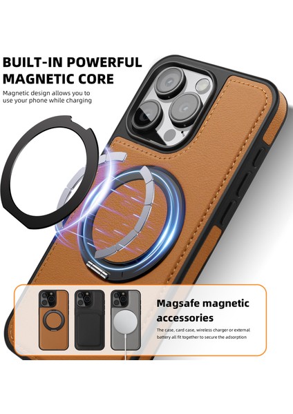 iPhone 13 Pro Max Kılıf Magsafe Deri+Pc+Tpu ile Uyumlu Kickstand Telefon Kılıfı-Kahverengi (Yurt Dışından) fırsatları