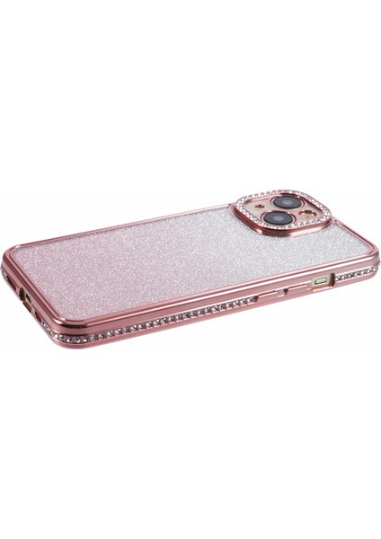 iPhone 15 Plus Için Tpu Kılıf Parlak Yapay Elmas Degrade Parıltılı Telefon Arka Kapak-Gül Altın (Yurt Dışından)