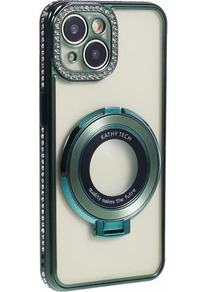 IPhone 14 Kılıf Için Tpu Rhinestones Dekor Pc Halka Kickstand Cep Telefonu Koruyucu-Gece Yarısı Yeşil (Yurt Dışından) fiyatları