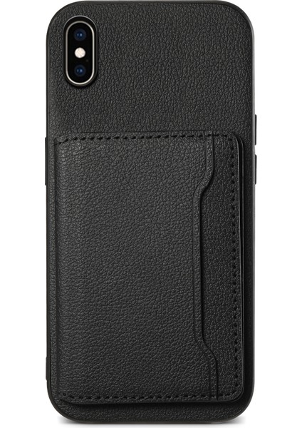 iPhone Xs Max Kılıf Kart Tutucu Ultra Ince Pu Deri+Pc+Tpu Telefon Kapağı-Siyah (Yurt Dışından)