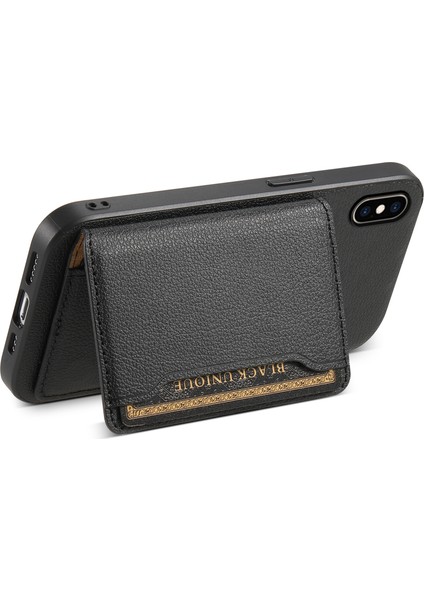iPhone Xs Max Kılıf Kart Tutucu Ultra Ince Pu Deri+Pc+Tpu Telefon Kapağı-Siyah (Yurt Dışından)