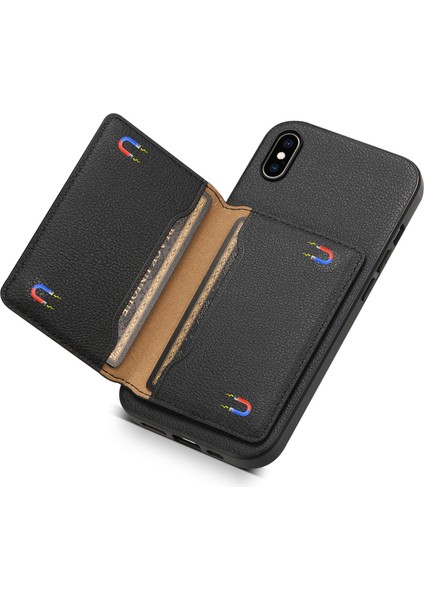 iPhone Xs Max Kılıf Kart Tutucu Ultra Ince Pu Deri+Pc+Tpu Telefon Kapağı-Siyah (Yurt Dışından)
