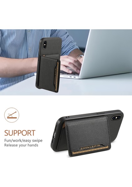 iPhone Xs Max Kılıf Kart Tutucu Ultra Ince Pu Deri+Pc+Tpu Telefon Kapağı-Siyah (Yurt Dışından)