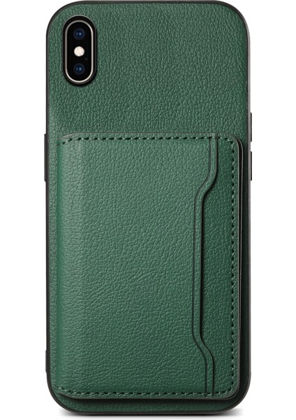 iPhone Xs Max Kılıf Kart Tutucu Ultra Ince Pu Deri+Pc+Tpu Telefon Kapağı-Yeşil (Yurt Dışından)