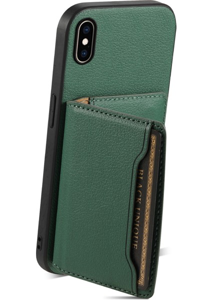 iPhone Xs Max Kılıf Kart Tutucu Ultra Ince Pu Deri+Pc+Tpu Telefon Kapağı-Yeşil (Yurt Dışından)