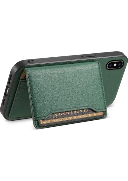 iPhone Xs Max Kılıf Kart Tutucu Ultra Ince Pu Deri+Pc+Tpu Telefon Kapağı-Yeşil (Yurt Dışından)