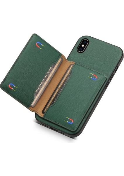 iPhone Xs Max Kılıf Kart Tutucu Ultra Ince Pu Deri+Pc+Tpu Telefon Kapağı-Yeşil (Yurt Dışından)