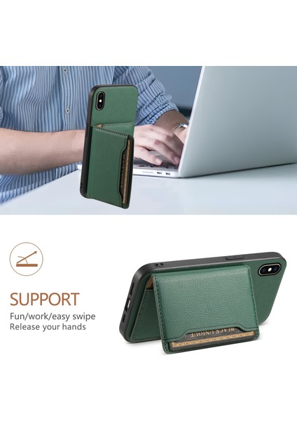 iPhone Xs Max Kılıf Kart Tutucu Ultra Ince Pu Deri+Pc+Tpu Telefon Kapağı-Yeşil (Yurt Dışından)