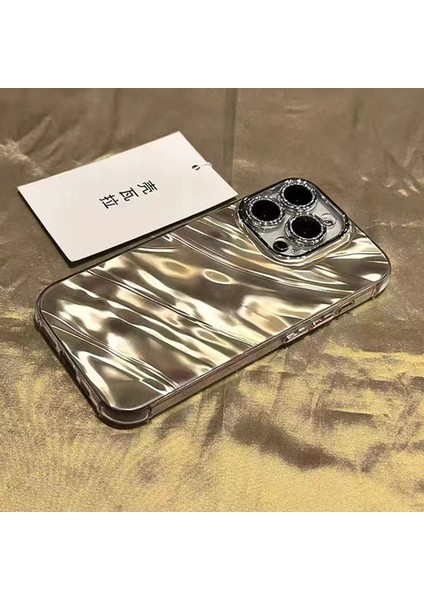 iPhone 12 Pro Max Cep Telefonu Kılıfları Için Dalgalı Dokulu Akrilik+Tpu Lensli Film-Altın Kapak (Yurt Dışından)