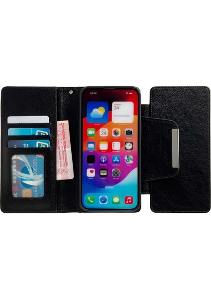 iPhone 13 Pro Kılıf Çıkarılabilir 2'si 1 Arada Deri Cüzdan Telefon Kılıfı-Siyah (Yurt Dışından)