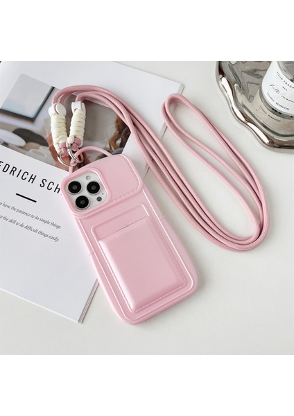 iPhone 13 Pro Için 6.1 Inç Kılıf Omuz Askılı Cilt-Dokunmatik Tpu Kart Tutucu Telefon Koruyucu-Pembe (Yurt Dışından)