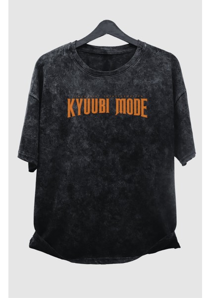Oversize Naruto Kurama Ex2 Sırt Baskılı Yıkamalı T-Shirt, Unisex Anime Baskılı Vintage Tişört modelleri