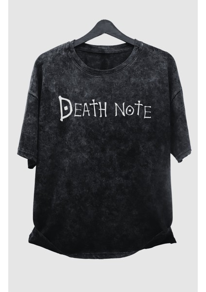 Oversize Death Note Sırt Baskılı Yıkamalı T-Shirt, Anime Baskılı Vintage Tişört modelleri