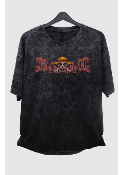 Oversize One Piece Roger Vs White Beard Sırt Baskılı Yıkamalı T-Shirt, Anime Eskitme Tişört modelleri