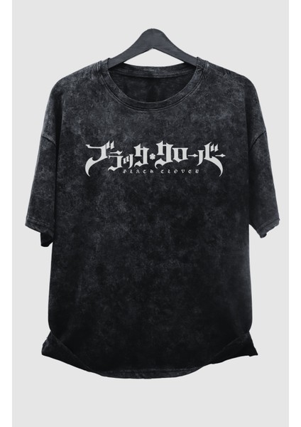 Oversize Black Clover Asta V4 Sırt Baskılı Yıkamalı T-Shirt, Anime Baskılı Eskitme Tişört modelleri