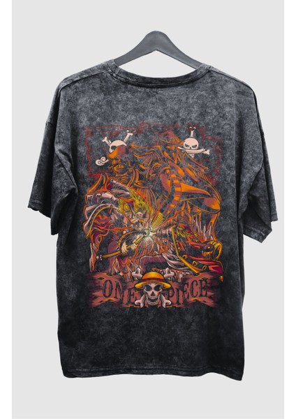 Oversize One Piece Roger Vs White Beard Sırt Baskılı Yıkamalı T-Shirt, Unisex Anime Eskitme Tişört fiyatları