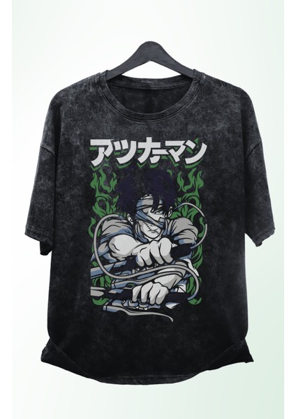Oversize Aot Levi Baskılı Yıkamalı T-Shirt, Anime Baskılı Vintage Tişört