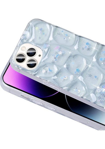 Appfube iPhone 14 Pro Max Uyumlu App Kılıf Simli 3D Desenli Zore Hacar Kapak-Pembe-Mavi