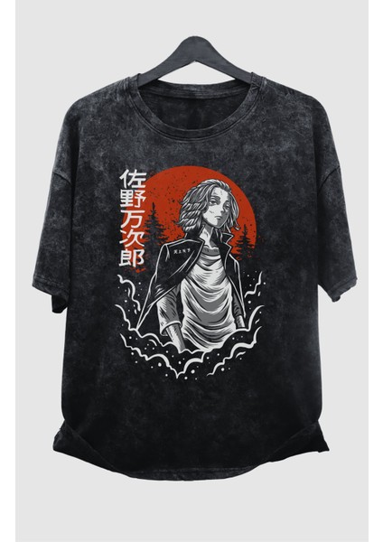 Oversize Tokyo Revengers Baskılı Yıkamalı T-Shirt, Unisex Anime Baskılı Retro Tişört
