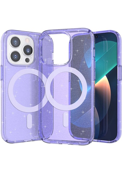 Appfube iPhone 14 Pro Max Uyumlu App Kılıf Magsafe Şarj Özellikli Parlayan Simli Saydam Renkli Zore Allstar