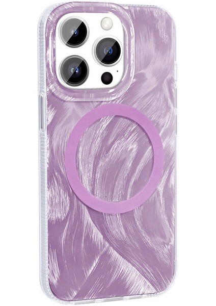 Appfube iPhone 14 Pro Max Uyumlu App Kılıf Magsafe Şarj Özellikli Fırça Boya Desenli Zore Palet Kapak-Pembe