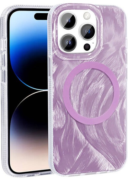 Appfube iPhone 14 Pro Max Uyumlu App Kılıf Magsafe Şarj Özellikli Fırça Boya Desenli Zore Palet Kapak-Pembe