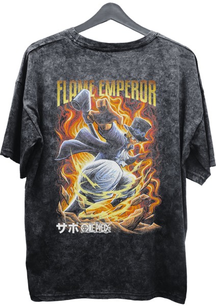 Oversize One Piece Sabo V2 Sırt Baskılı Yıkamalı T-Shirt, Unisex Anime Baskılı Retro Tişört fiyatları