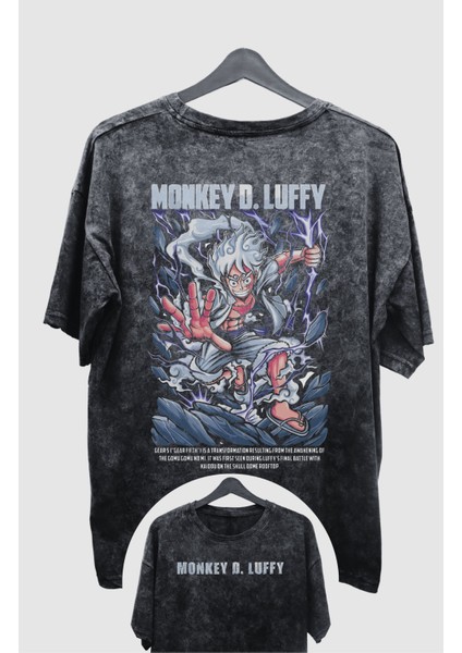 Oversize Monkey D. Luffy V3 Sırt Baskılı Yıkamalı T-Shirt, Unisex Anime Baskılı Retro Tişört