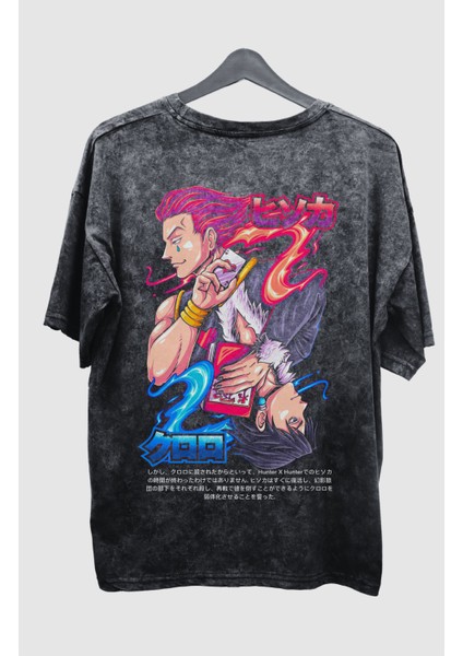 Oversize Hunter x Hunter Hisoka Sırt Baskılı Yıkamalı T-Shirt, Unisex Anime Baskılı Retro Tişört fiyatları