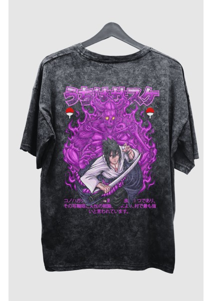 Oversize Naruto Sasuke Ex2 Sırt Baskılı Yıkamalı T-Shirt, Unisex Anime Baskılı Eskitme Tişört fiyatları