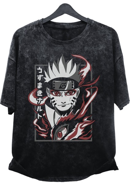 Oversize Naruto Manga V3 Baskılı Yıkamalı T-Shirt, Unisex Anime Baskılı Vintage Tişört