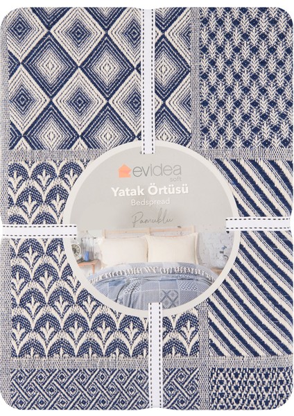 Soft Patchwork Çift Kişilik Yatak Örtüsü - Lacivert - 200X230 cm