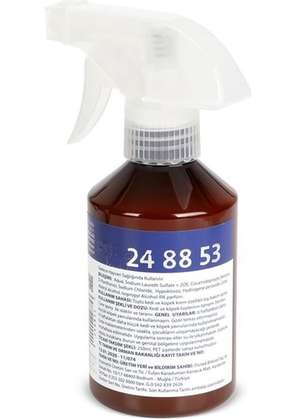 Antiseptik Özellikli Kedi Köpek Deri ve Tüy Spreyi 250 ml