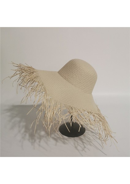 Ham Kenar Yuvarlak Ipek El Dokuması Kağıt Hasır Şapka Yaz Tatili Bayanlar Sahil Plaj Şapkası (Yurt Dışından)