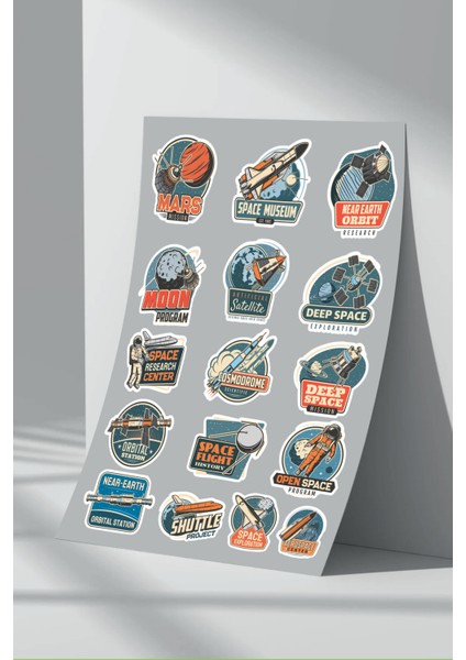 Retro Uzay Astranot Sticker Seti (1)