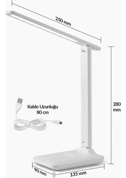 Şarjlı Masa Lambası 3 Renk Dokunmatik Telefon Standlı Kademeli Çalışma Okuma Işığı Gece Lambası